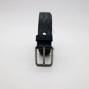 J101437 Weaving Design Navy Color Mens Genuine Leather Belt