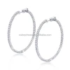 Jewelry Factory Solid  Sterling Silver 925 Round White Cubic zirconia Large Inside out Hoop Earrings for Women