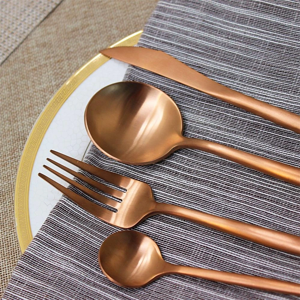 Jieyang shengde copper table salad spoon and fork restaurant hotel rose gold 18/10 stainless steel cutlery wholesale set