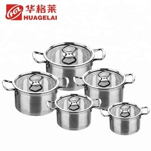 kitchen cooking double handle stainless steel cookware set with lids