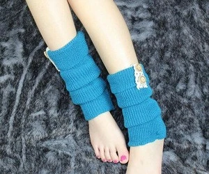 Knitted knee high Leg Warmers Boot Toppers With Lace Button Decoration Women