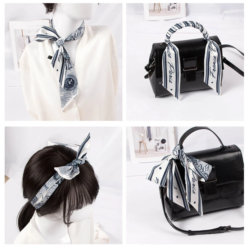 Korean version of the Houndstooth French Retro Long Tied Hair Ribbon Hair Band Thin and Long Scarf Tied Bag Streamer