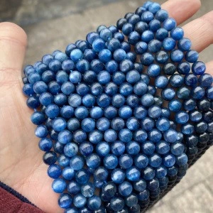 Kyanite Natural Quartz Stone Gemstone Supplier Polish Loose Round Natural Blue Kyanite Beads for DIY Jewelry Making