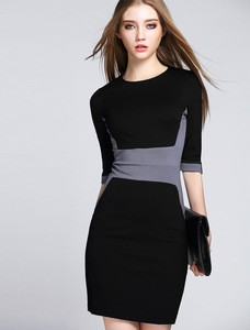 Ladies latest dress with knitted color patchwork half sleeves slimming dress