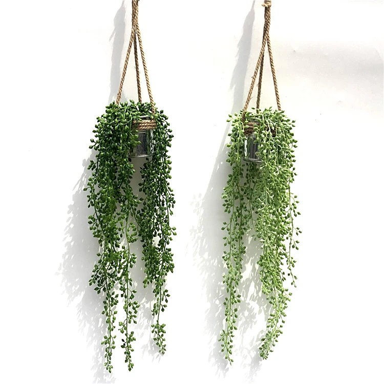 Latest design Real Touch Artificial greenery Hanging Vine with pot macrame wall hanging bonsai for home office party decoration