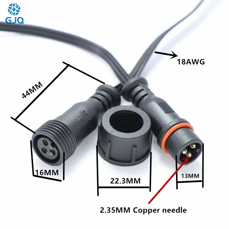 led pixel light IP68 water proof connector 3 core 18AWG 10cm 12cm pigtail Ray Wu connectors