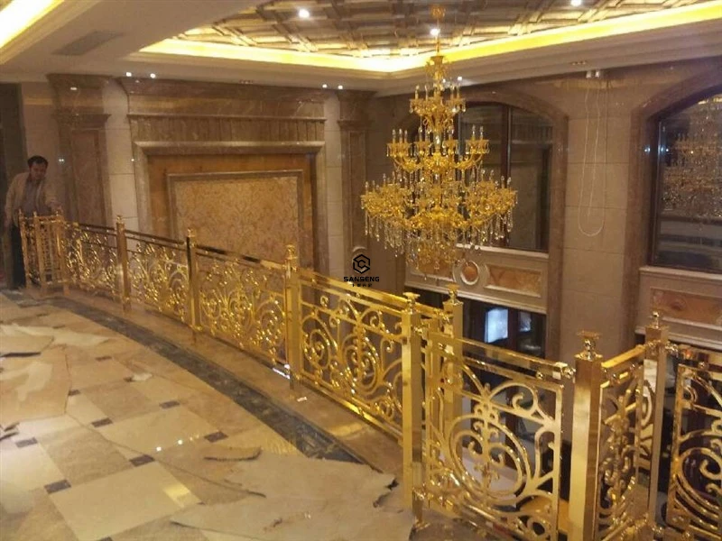 Manufacturer aluminum metal railings indoor balusters decorative gold color stair handrail