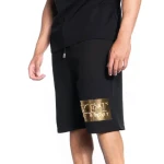 Mens Custom Embossed Gold Foil Print 100% Cotton French Terry Gym Training Sweat Shorts