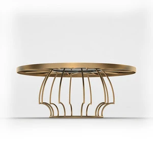 Metal stainless steel round tempered glass coffee table with golden legs
