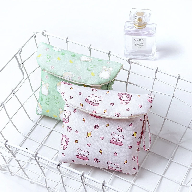 Mini cartoon convenient washable canvas sanitary nursing pads girls napkin holder package storage bag