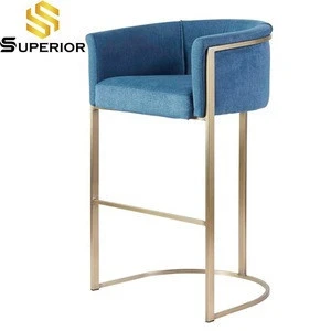 modern barstool metal legs blue velvet bar chair