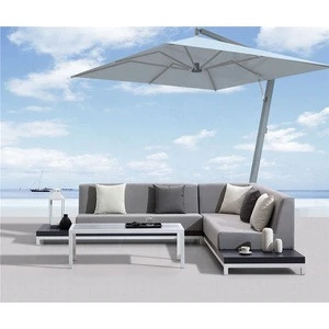 modern beach  aluminium frame patio sofa set sectional chaise lounge teak wooden hotel garden sofa