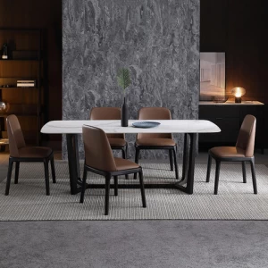 Modern furniture white ash wood Stone Slate Top dining table set with 4/6 chairs