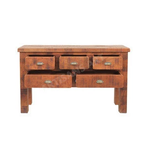 Modern Rustic Hallway Table Dressing Console, Vintage Solid Wood Drawer Console Living Room Furniture Color