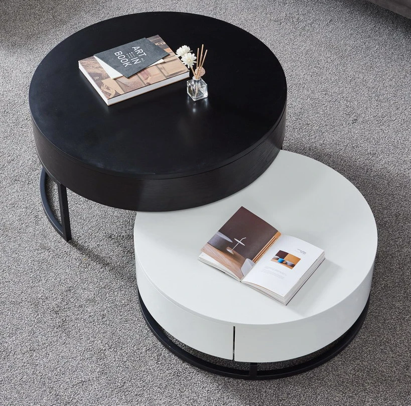 modern simple functional round swivel top center table set ceramic top metal legs storage coffee table