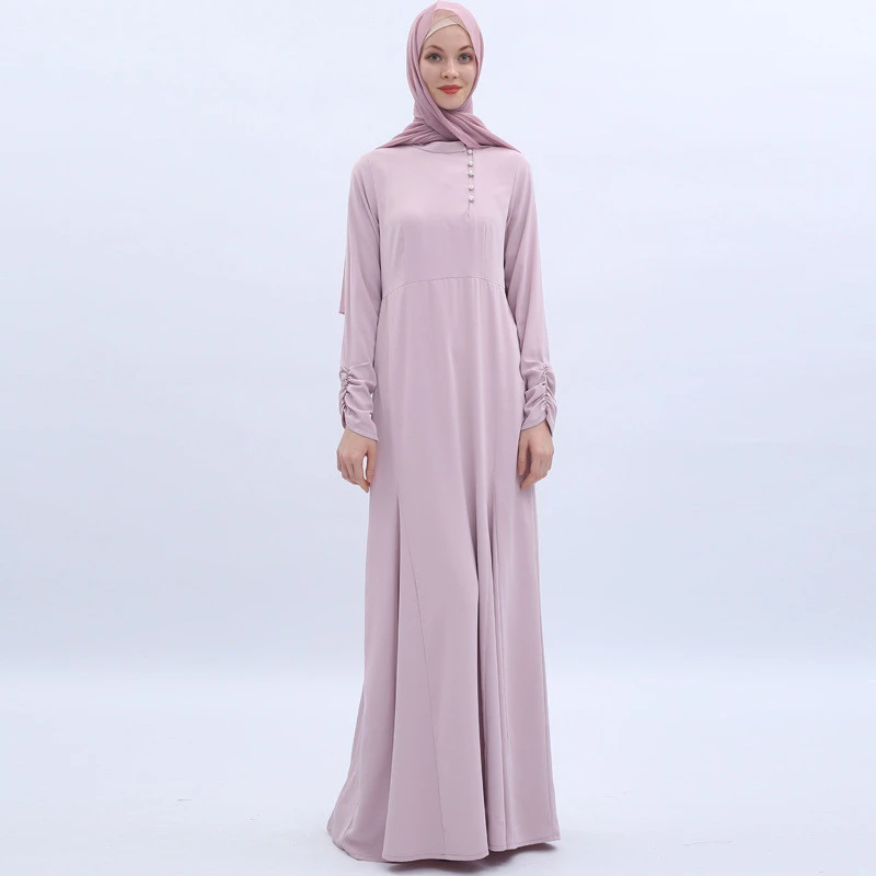Modest women Long maxi Pearl button Dubai Africa ladies abaya Islamic Clothing hijab turkey design muslim dresses for women