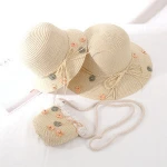 Mom and me matching 3 pieces  summer parent-child straw bucket hat beach hat