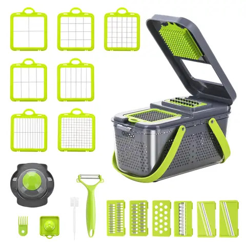 Multifunction 22pcs Vegetable Slicer Dicer Carrot Grater with Drain Basket Handle Slicer Mandoline Vegetable Cutter