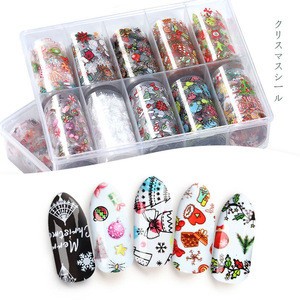 New Arrival 2 Designs Christmas And Halloween Combination 10 Rolls /Box Colorful Nail Transfer Foil Paper Decal