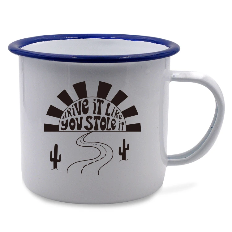 New Arrival Customized Logo Cup Enamel Camping Decal Pottery Mug with Handle