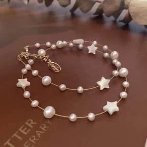 New Arrival Handmade Elegant 3-5mm Natural Pearl Choker With Shell Star Pearl Necklace