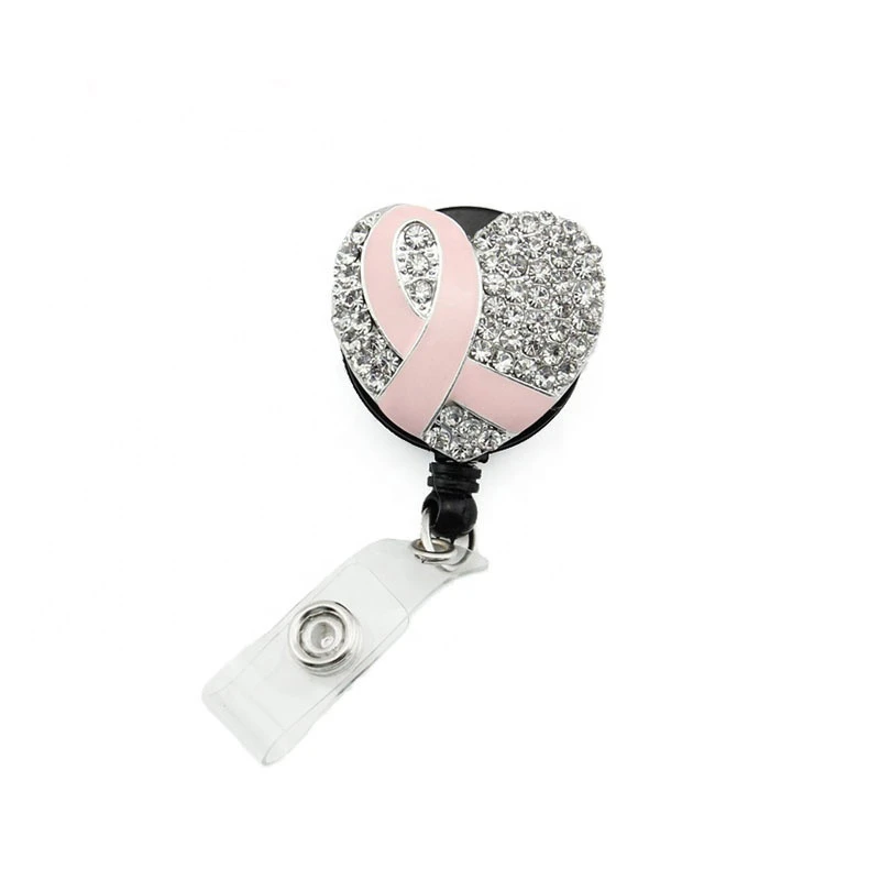 New breast cancer Awareness ribbon retractable nurse id badge holder reel