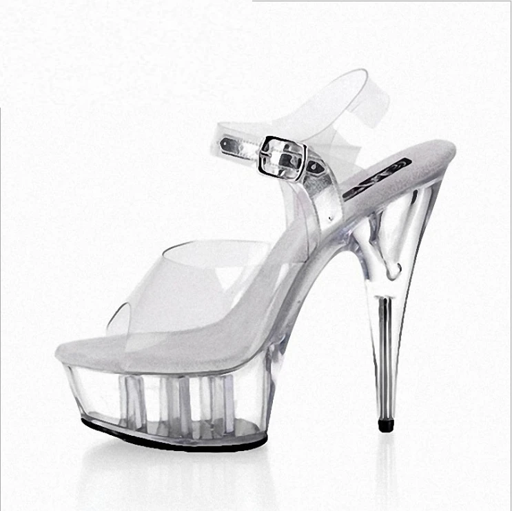 New deign sexy women clear PVC platform high heel ankle sandals peep Toe sexy night club Ladies shoes Genuine Leather high heels