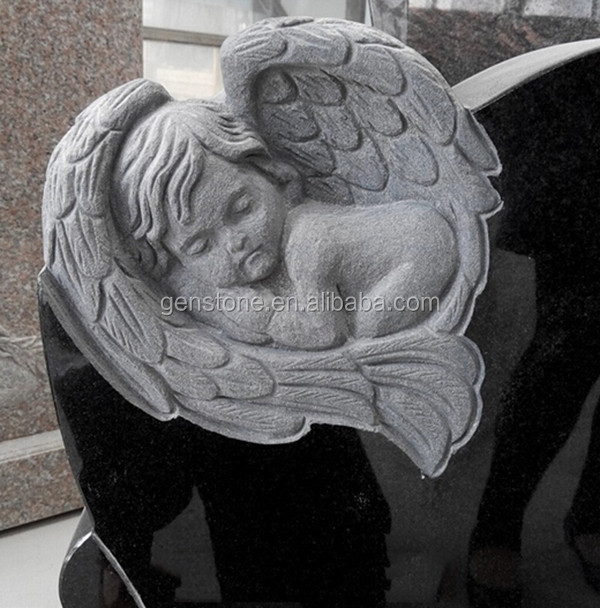 New Design Black Granite Little Angel Monument Baby Tombstone