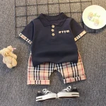 New design kids clothes set fashion hot summer kids clothing boy clothes cute logo soild color polo Cotton casual two-piece suit