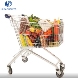 New Design Metal 4 Wheels Shopping Cart Guangzhou Cheap Supermarket Shopping Trolleys