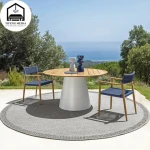 New Design  White Base Walnut Top Round Dining Table Stainless steel for Dining room Outdoor Garden