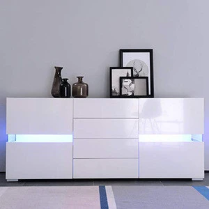 New design wood LED cupboard storage 2 door 4 drawer side cabinet withe gloss Sideboard Cabinet Tableware Storage Credenza
