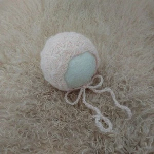 Newborn baby crochet shell mohair hat bonnet photo prop,baby handmade mohair bonnet photography props