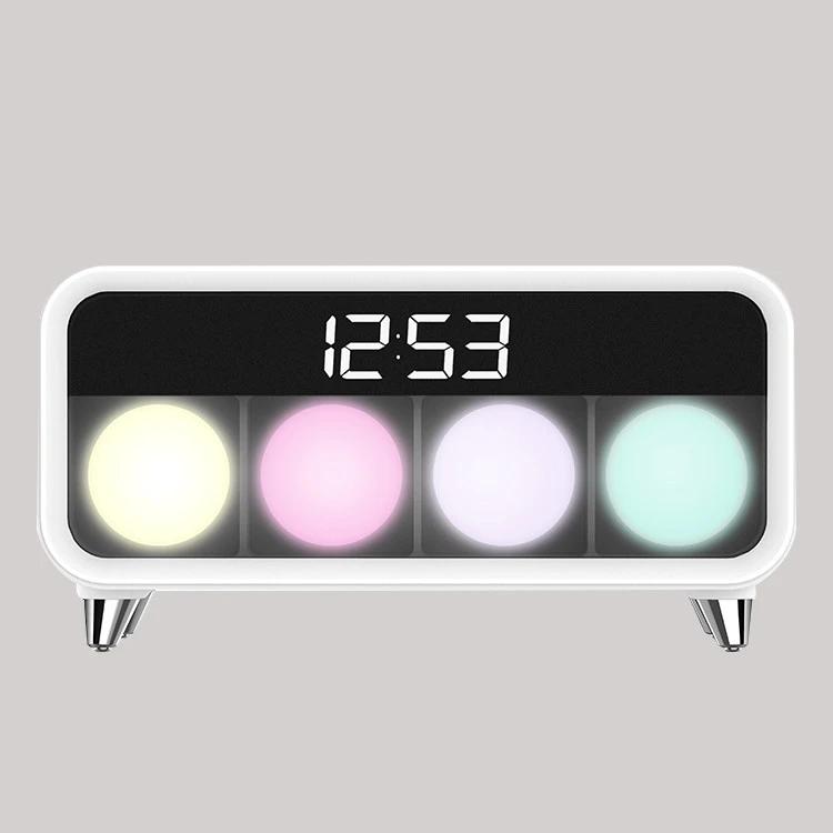 Newest QI wireless charger charging Four-color LED wake-up lights LED Time display table digital alarm clock