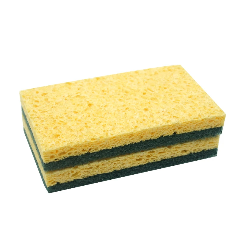 Non scratch wet cellulose sponge with scouring pad