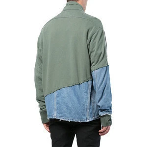 OEM custom high fashion mens stripe sleeves distressed patchwork jacket longline style vintage jackets
