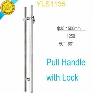 Online sale glass door use door handle with lock SUS304 stainless steel back to back H shape round tube made in China