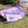 OOTN New 2020 Elegant Ladies Office Skirts Midi Spring Women High Waisted Summer Long Skirt Solid Purple Satin Silk Skirt