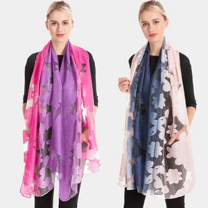 Organza Women Girl changing color Wrap lace embroidered silk Scarf Shawl