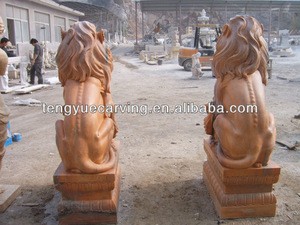 Outdoor decoration stone carving yellow marble lion sculpture