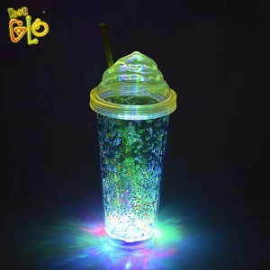 Party Supplies LED Glass Double Deck Straw Lid Tumbler Cups