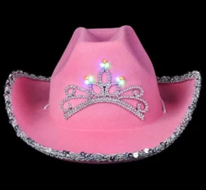 Pink Cowgirl Hat Princess Light Up Hat, With Blinking Tiara And Neck Draw String Cowboy Hat for Dress-Up Parties