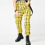 Popular 2021 hot style women's streetwear style yellow Plaid pocket suspender trousers bib pants overalls