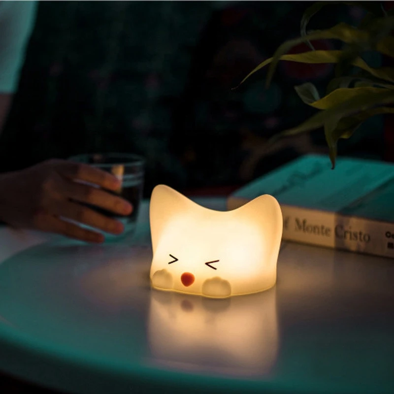 Pressure reduce silicone cartoon cute cat touch sensor led night light