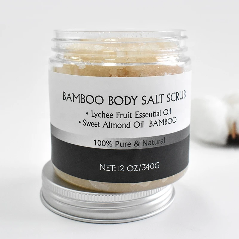 Private Label Salt Scrub Organic Whitening Exfoliating Moisturizing Deep Cleansing Pure Bamboo Body Face Salt Scrub