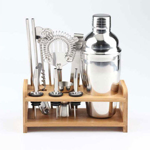 Professional Boston shaker ice bucketice cubes Easy To Use Piece Bar Cocktail Tool Set With Rustic Wood Stand Kit full bar set