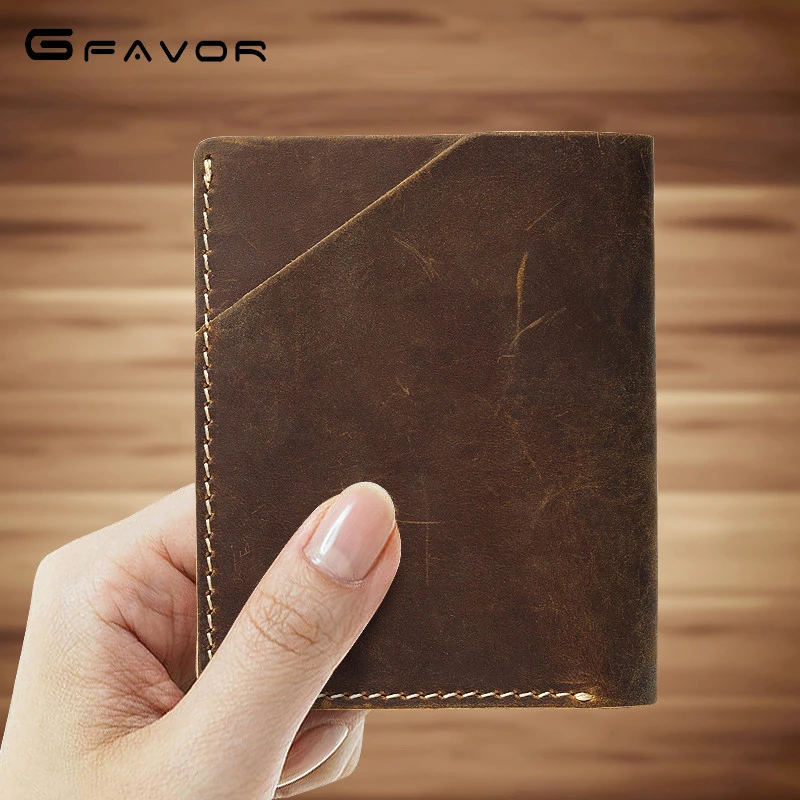 Promotion gifts high quality vintage crazy horse genuine leather accessory mens slim small wallet card holder for men