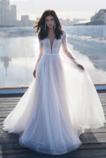 pure white long sleeve lace wedding dresses bridesmaid evening party dress bridal gowns