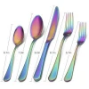 Rainbow Silverware Set, Stainless Steel Flatware Set with Round Edge, Mirror Polish Kitchen Utensil Set