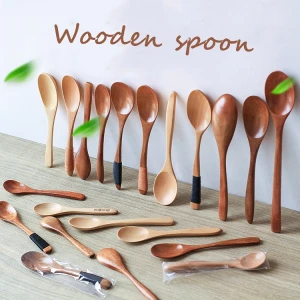 Retro Natural Wooden Spoon Solid Wood Tableware Spoon Anti-scald Tea Coffee Stirring Spoons Honey Soup-Teaspoon